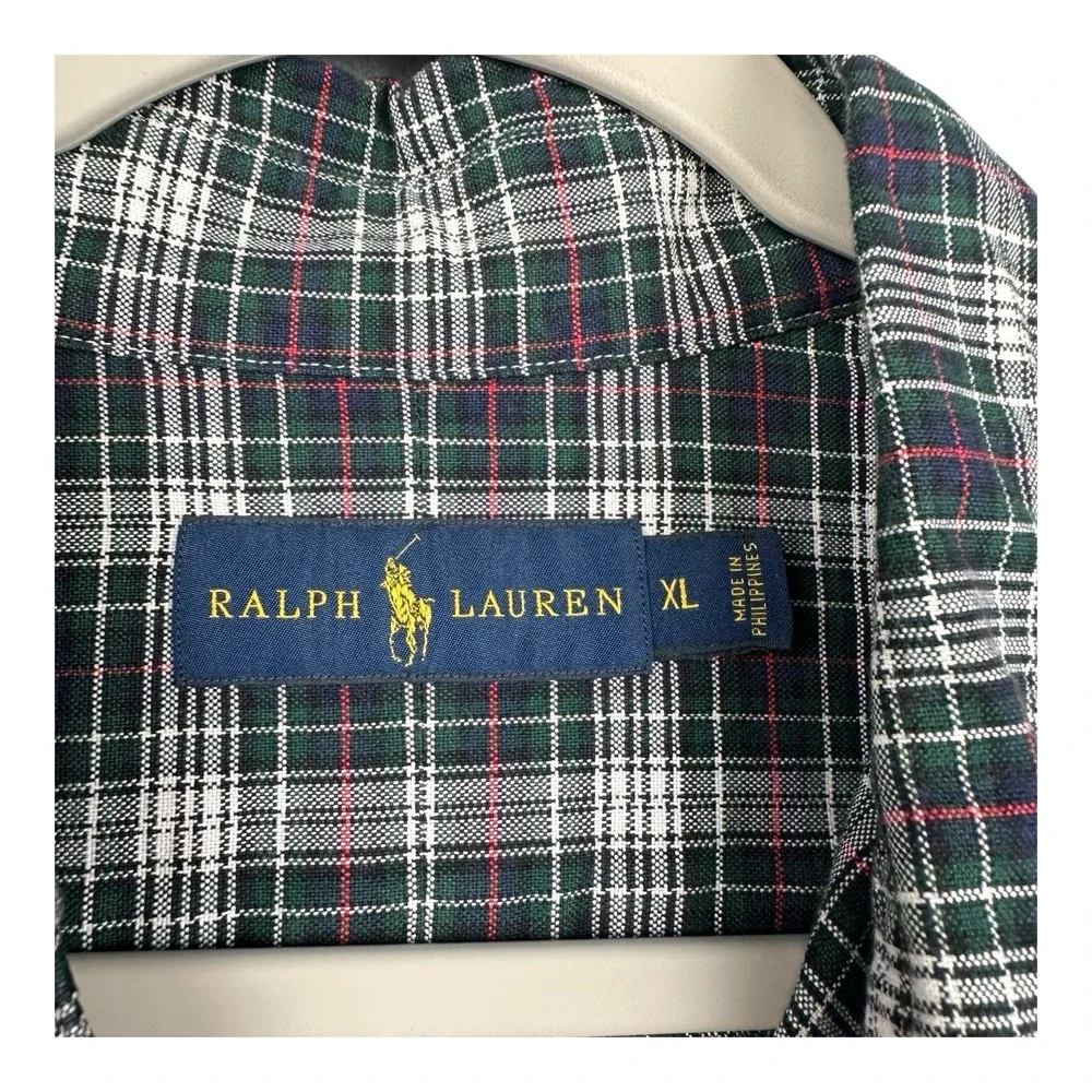 Polo Ralph Lauren Shirt Men XL Green White Black Red Tartan Plaid Classic Preppy